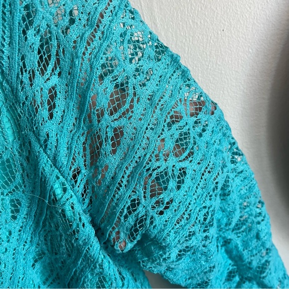 3/$40 Size Xl Anna Bella Blue Lace Overlay 3/4 length sleeve Tee - Picture 4 of 4